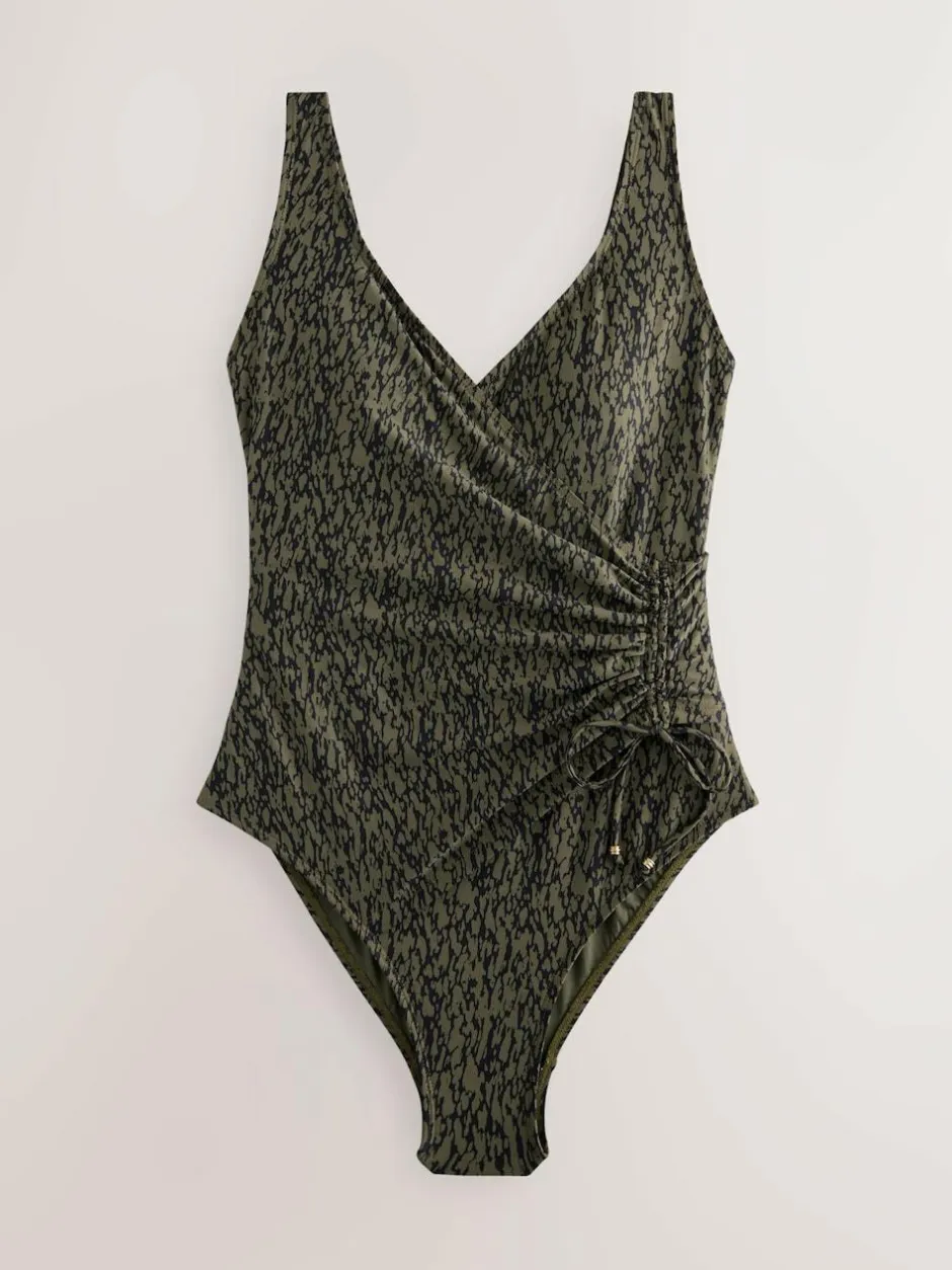 Next Khaki Green/Black Ruched Side Tummy Shaping Control Swimsuit