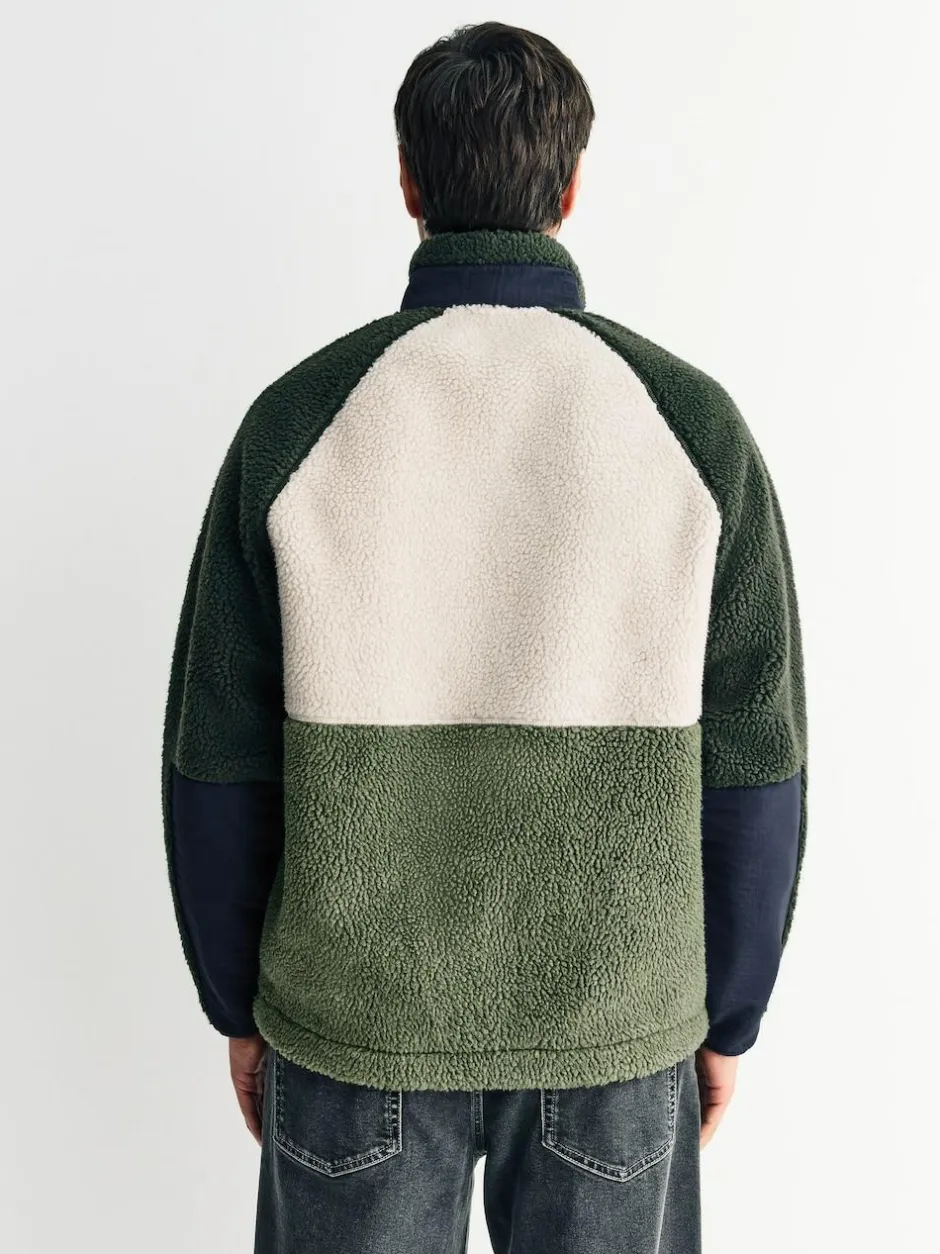 Next Colourblock Zip Through Funnel Fleece Khaki Green/Ecru Neutral
