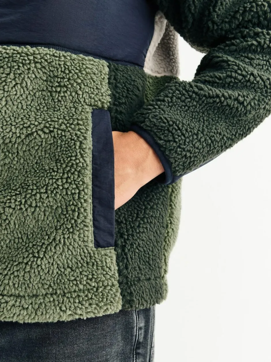 Next Colourblock Zip Through Funnel Fleece Khaki Green/Ecru Neutral