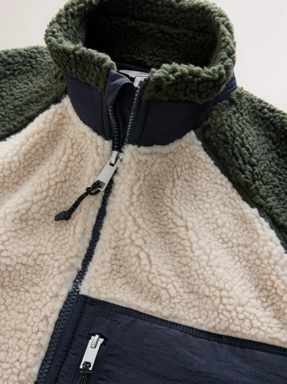 Next Colourblock Zip Through Funnel Fleece Khaki Green/Ecru Neutral