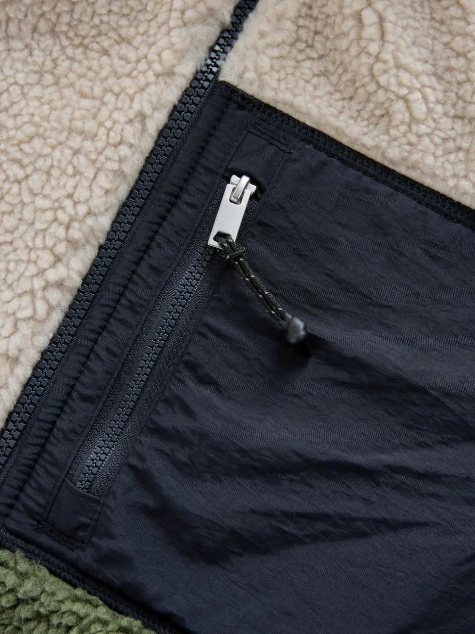 Next Colourblock Zip Through Funnel Fleece Khaki Green/Ecru Neutral