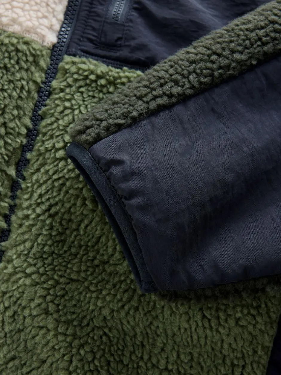 Next Colourblock Zip Through Funnel Fleece Khaki Green/Ecru Neutral