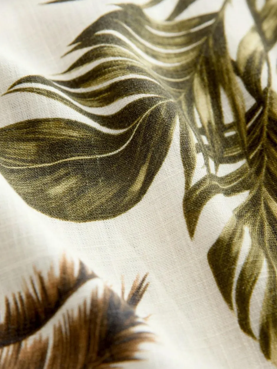 Next Ruched Bandeau Midi Dress with Linen Khaki/Cream Palm Printed Best