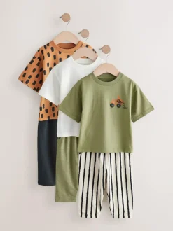 Next Short Sleeve T-Shirts & Joggers Set 3 Pack (3mths-7yrs) Khaki/Green Hot
