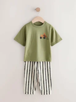 Next Short Sleeve T-Shirts & Joggers Set 3 Pack (3mths-7yrs) Khaki/Green Hot