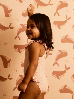 Mori KIDLY By Pink Seersucker Frilled Swimsuit Sale