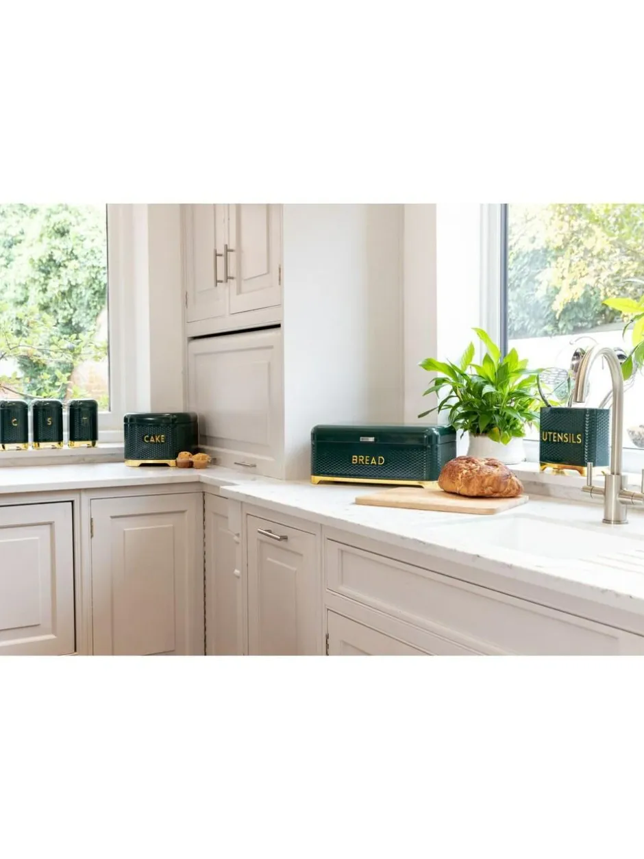 Kitchencraft Green Textured Geometric Tea Coffee Sugar Canisters Set Best