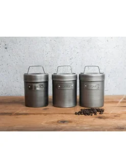 Kitchencraft Set of 4 Grey Metal Coffee Sugar and Tea Canisters Hot