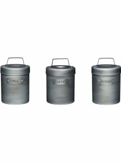 Kitchencraft Set of 4 Grey Metal Coffee Sugar and Tea Canisters Hot