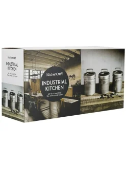 Kitchencraft Set of 4 Grey Metal Coffee Sugar and Tea Canisters Hot