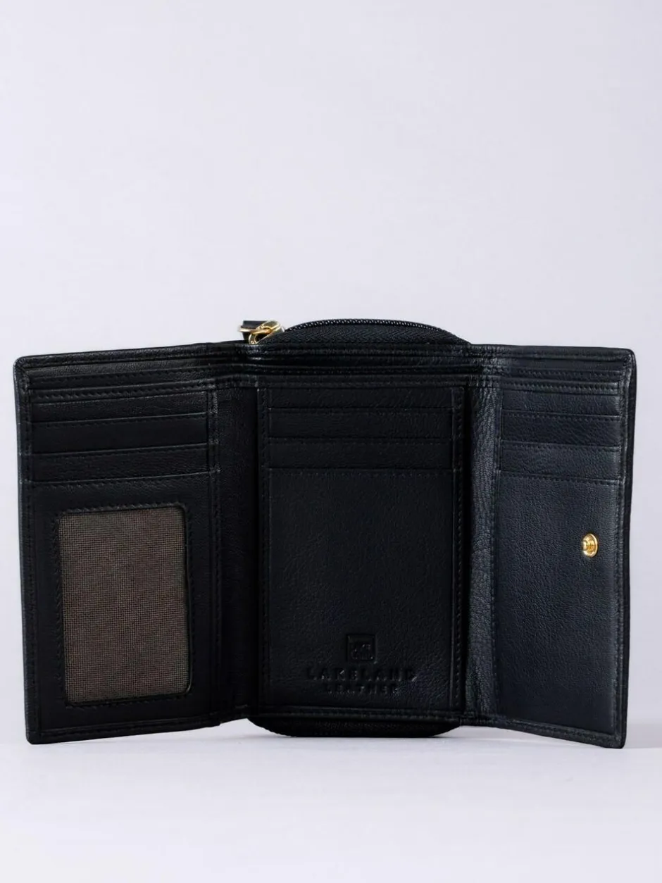 Lakeland Leather Black Medium Icon Stud Tab Purse New