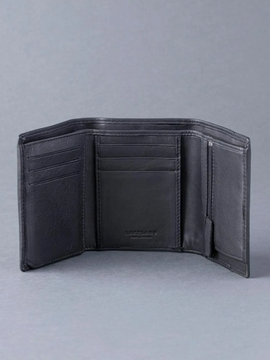 Lakeland Leather Black Stitch Tri-Fold Wallet