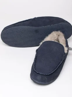 Lakeland Leather Mens Sheepskin Slip-On Moccasins Blue New