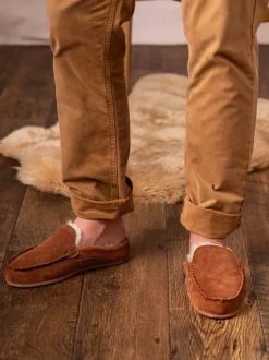 Lakeland Leather Sheepskin Moccasin Slider Slippers Brown