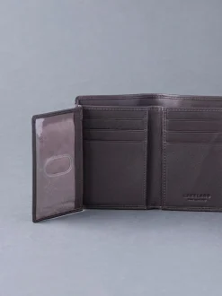 Lakeland Leather Brown Stitch Tri-Fold Wallet Outlet