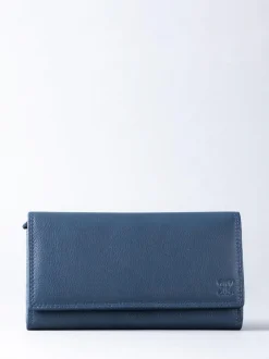 Lakeland Leather Dark Blue Large Flapover Purse Clearance