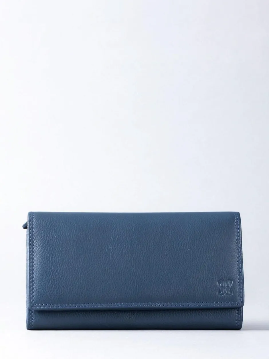 Lakeland Leather Dark Blue Large Flapover Purse Clearance