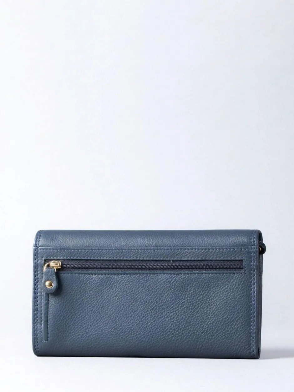 Lakeland Leather Dark Blue Large Flapover Purse Clearance