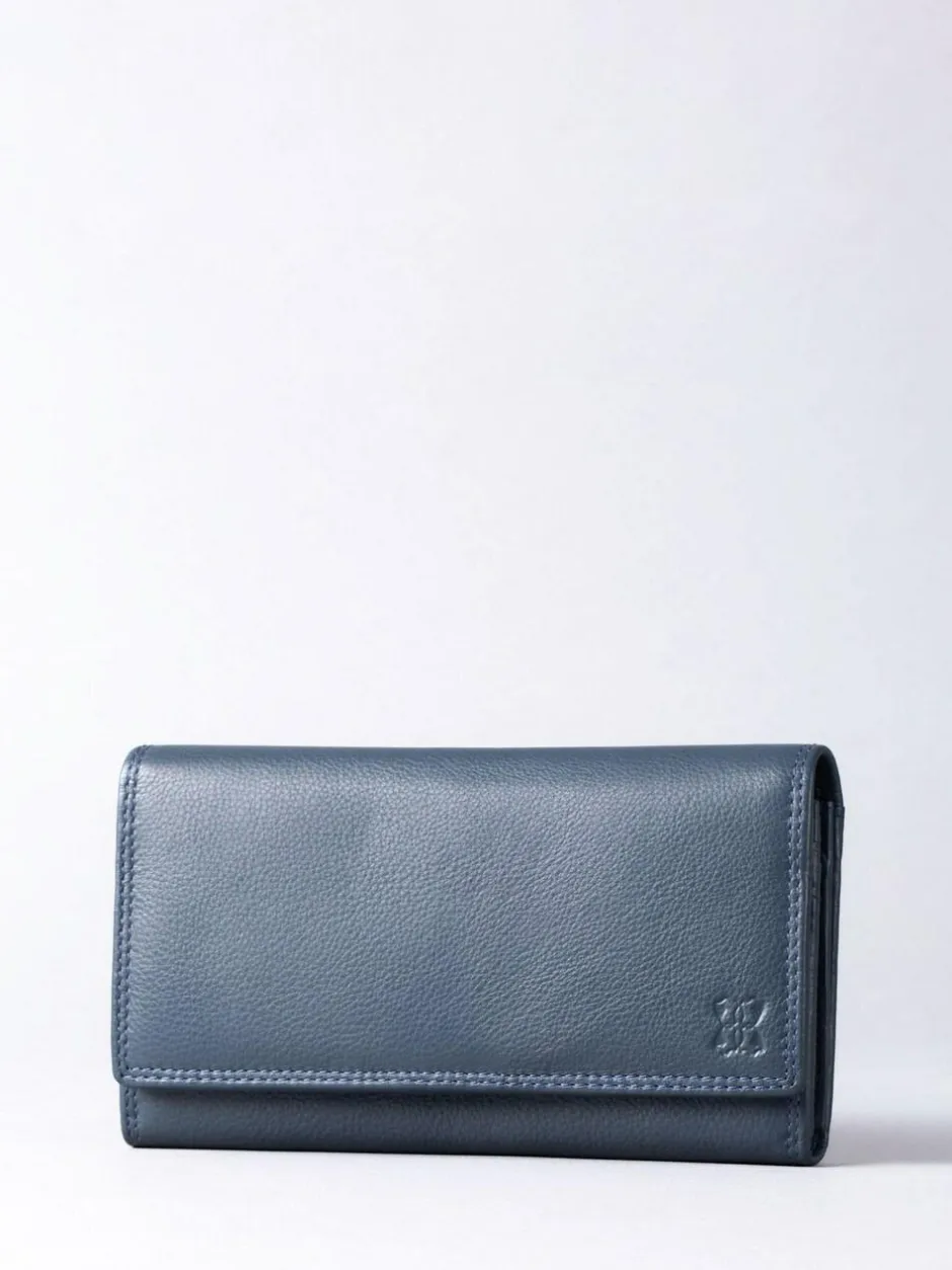 Lakeland Leather Dark Blue Large Flapover Purse Clearance