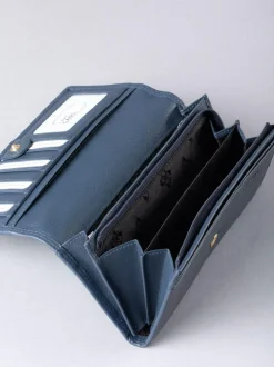 Lakeland Leather Dark Blue Large Flapover Purse Clearance