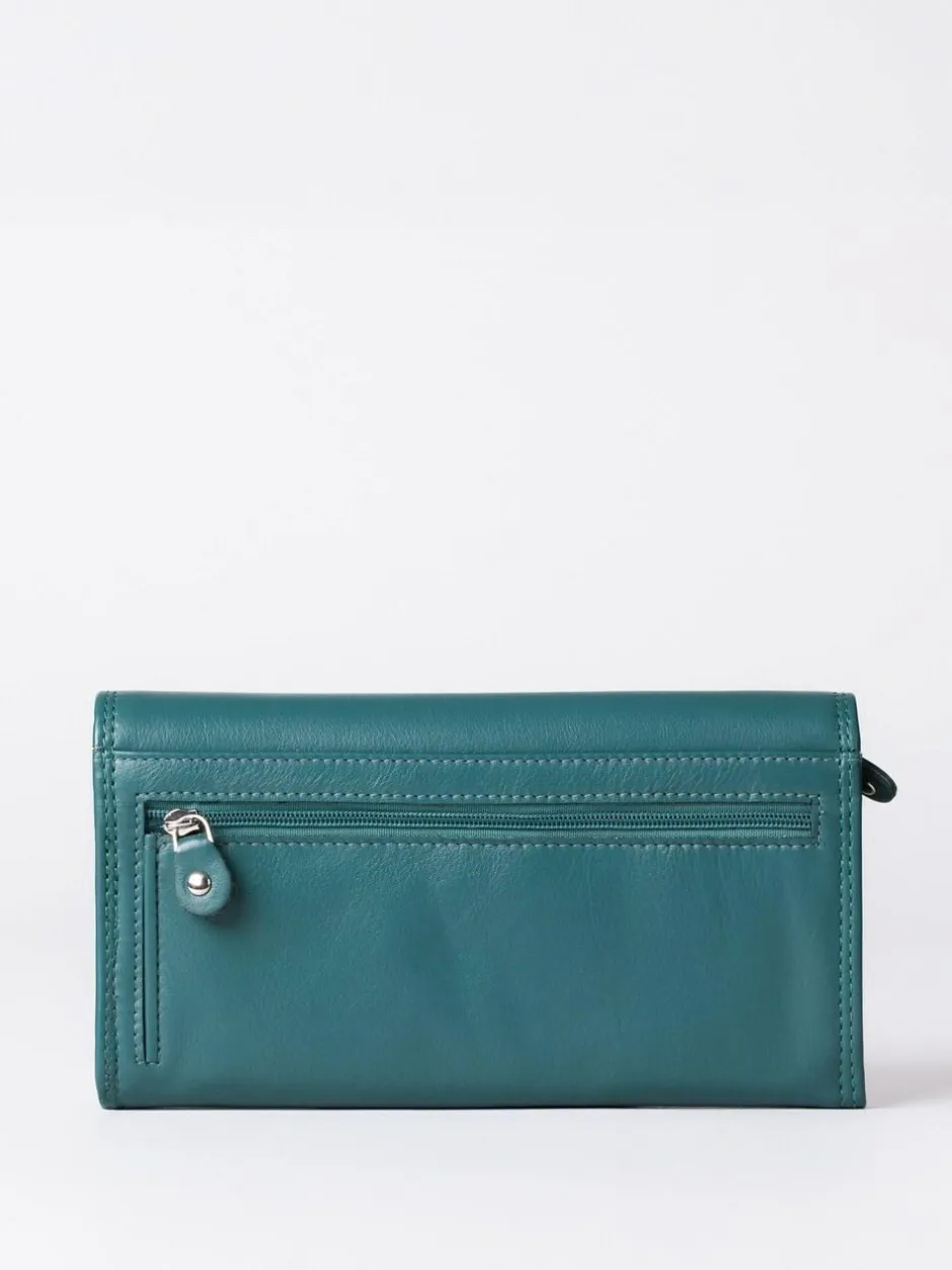 Lakeland Leather Green Haze Large Flapover Purse Sale