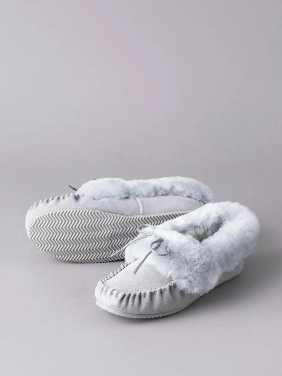 Lakeland Leather Ladies Sheepskin Moccasin Slippers Light Grey Online