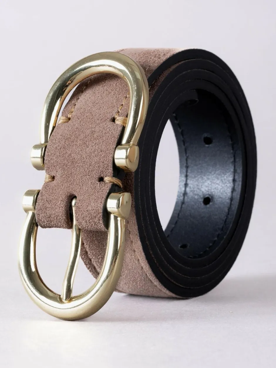 Lakeland Leather Bowness Dual Buckle Suede Belt Taupe New