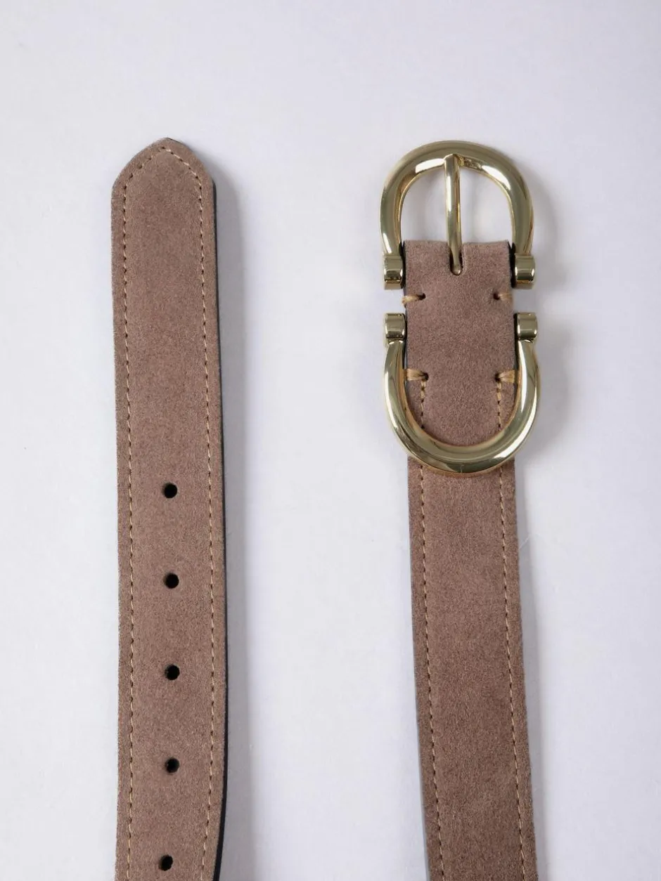 Lakeland Leather Bowness Dual Buckle Suede Belt Taupe New