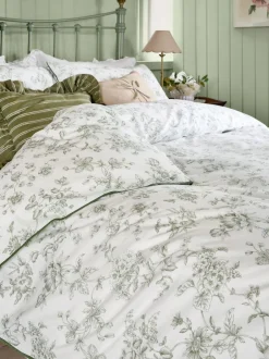 Laura Ashley Green Aneta Floral 100% Cotton Duvet Cover and Pillowcase Set
