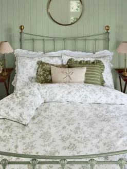 Laura Ashley Green Aneta Floral 100% Cotton Duvet Cover and Pillowcase Set