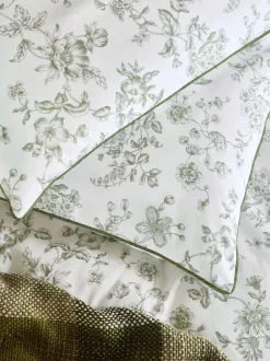 Laura Ashley Green Aneta Floral 100% Cotton Duvet Cover and Pillowcase Set
