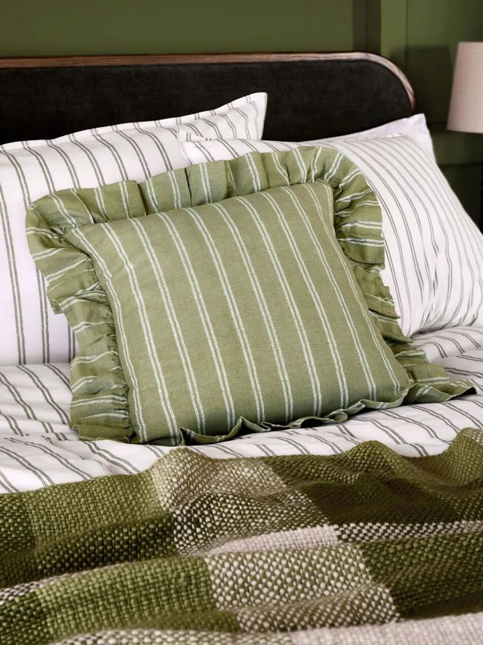 Laura Ashley Green Candy Stripe Frill Cushion Online