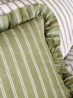 Laura Ashley Green Candy Stripe Frill Cushion Online