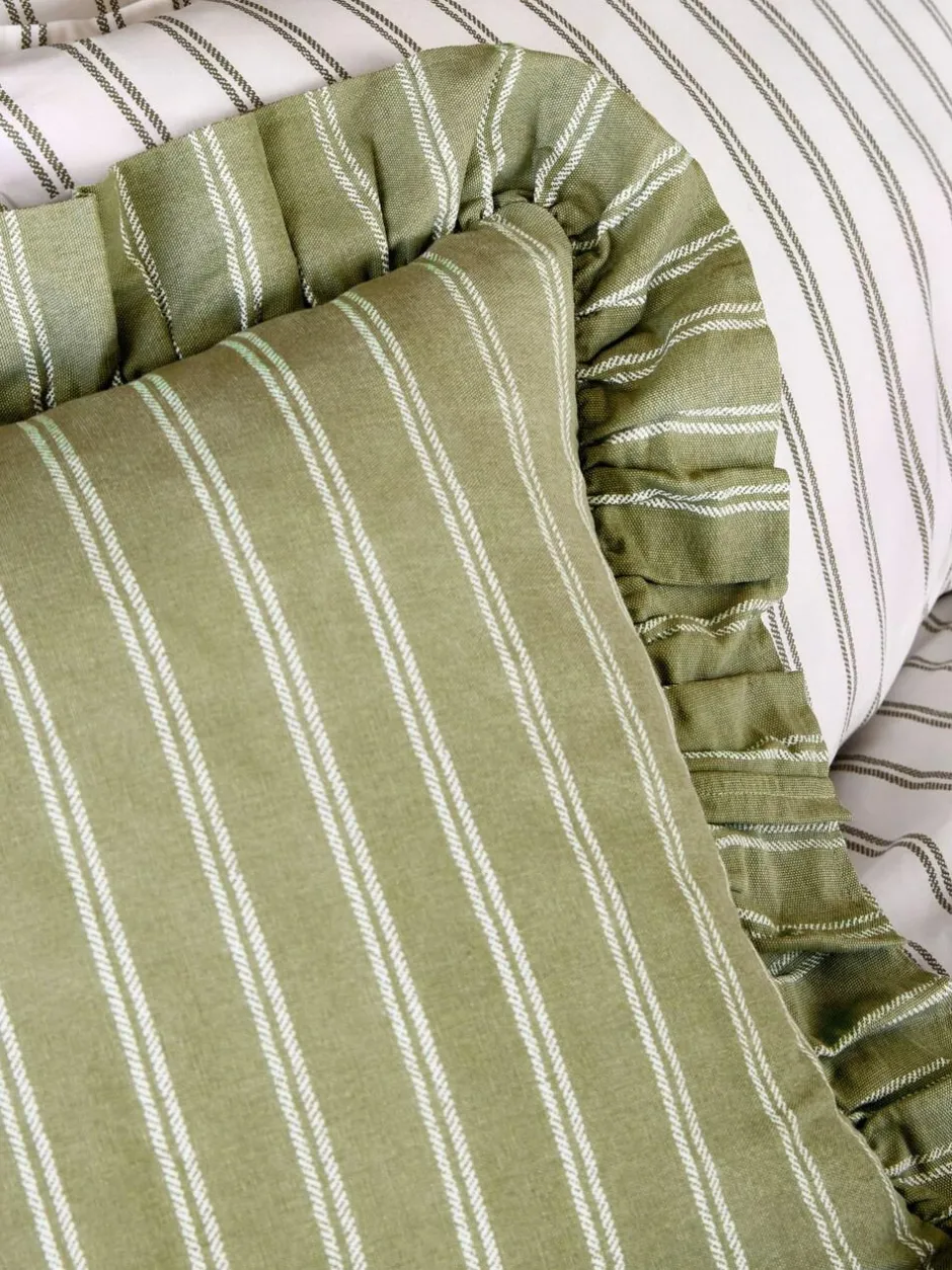 Laura Ashley Green Candy Stripe Frill Cushion Online