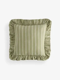 Laura Ashley Green Candy Stripe Frill Cushion Online