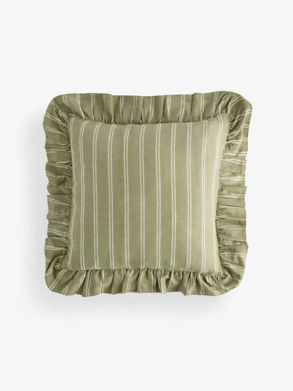 Laura Ashley Green Candy Stripe Frill Cushion Online