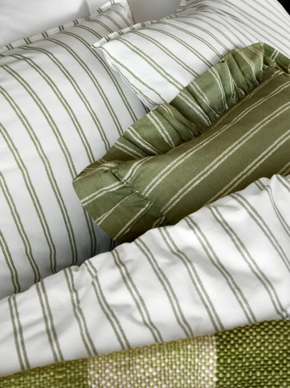 Laura Ashley Green Henley Stripe 100% Cotton Duvet Cover and Pillowcase Set Outlet