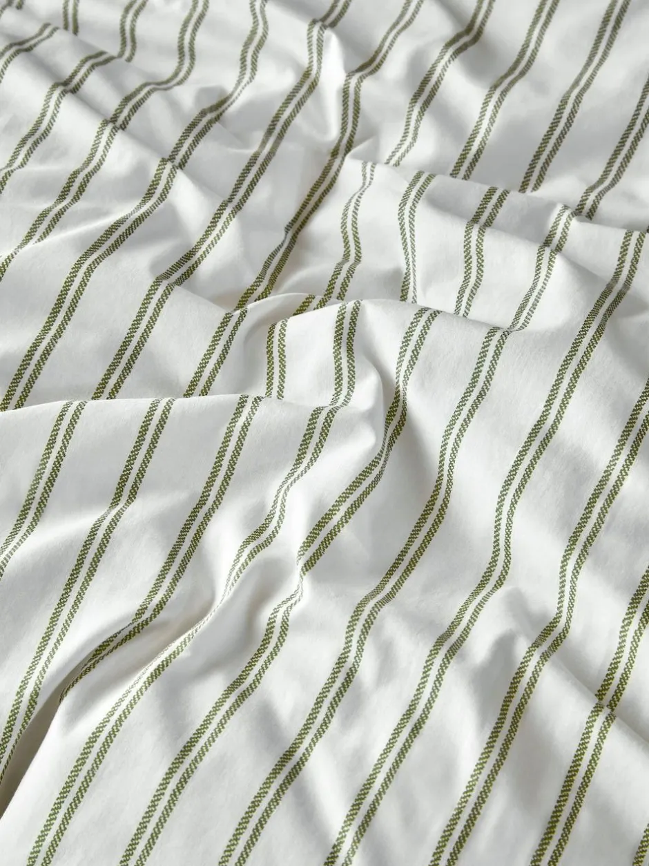 Laura Ashley Green Henley Stripe 100% Cotton Duvet Cover and Pillowcase Set Outlet