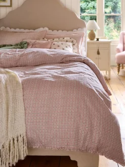 Laura Ashley Pink Cresswell Gingham 100% Cotton Duvet Cover and Pillowcase Set New