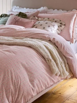 Laura Ashley Pink Cresswell Gingham 100% Cotton Duvet Cover and Pillowcase Set New