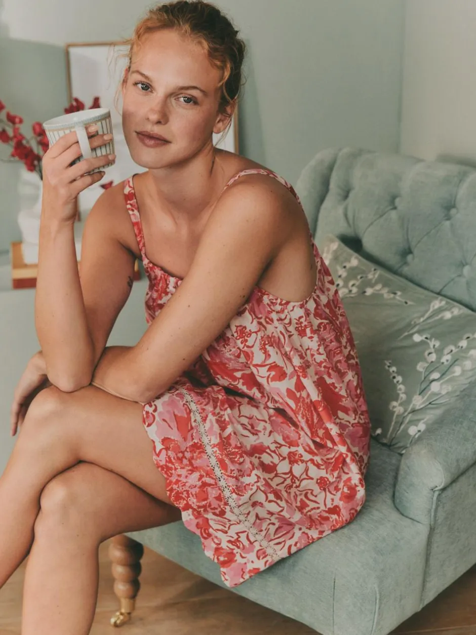 Laura Ashley Pink Peony Cotton Scalloped Slip Nightie Online