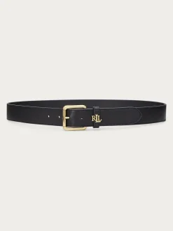 Lauren Ralph Lauren 3.2cm Logo-Keeper Leather Belt Black New