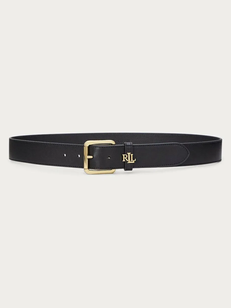 Lauren Ralph Lauren 3.2cm Logo-Keeper Leather Belt Black New