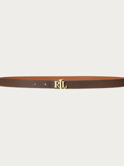 Lauren Ralph Lauren 1.9cm Skinny Logo Reversible Pebbled Leather Belt Lauren Tan/Dark Brown Sale