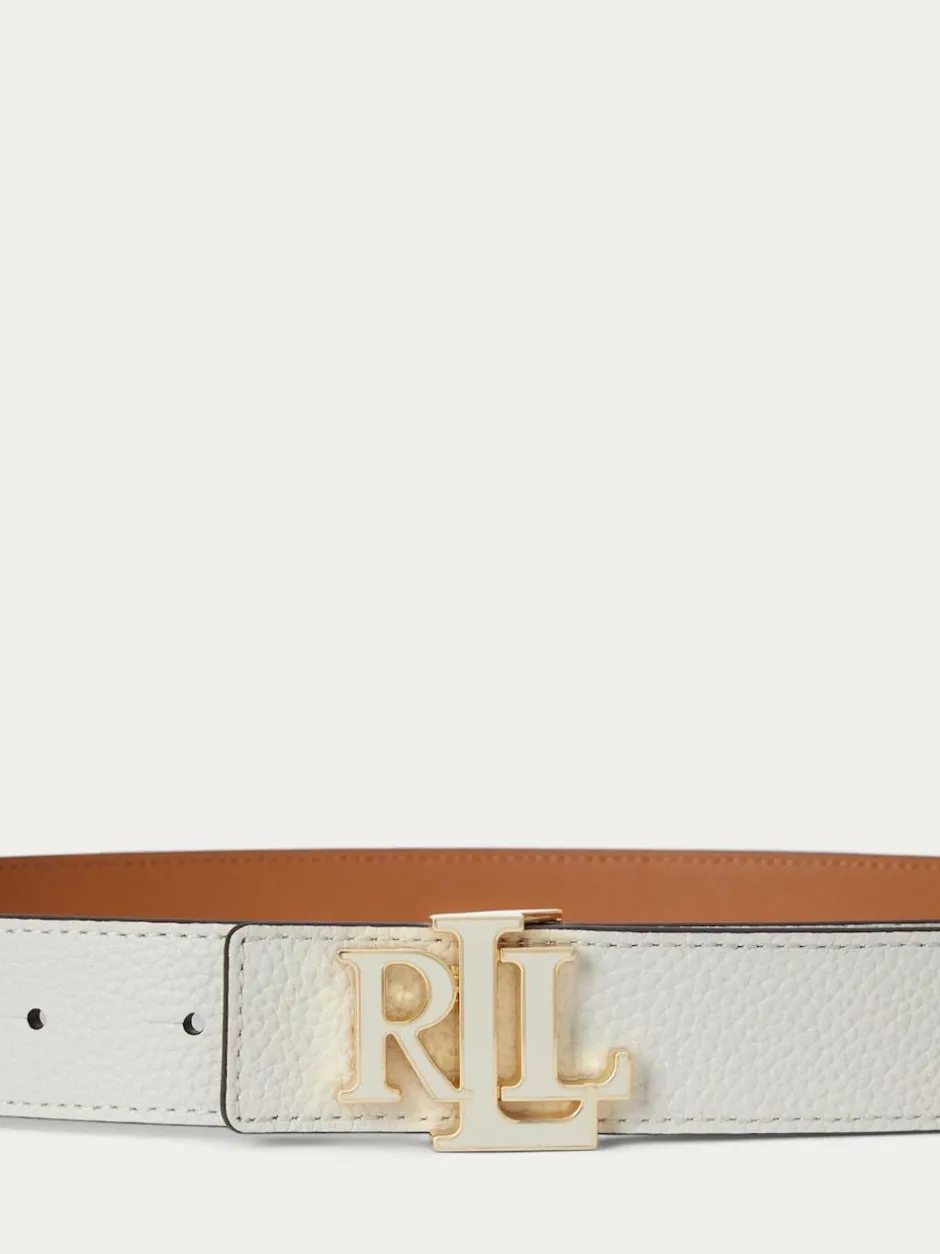 Lauren Ralph Lauren White Leather Medium Reversible Belt Outlet