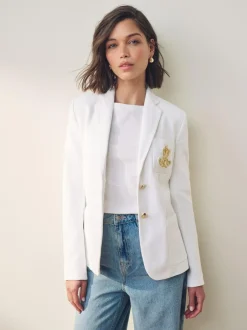 Lauren Ralph Lauren White Anfisa Bullion Jacquard Blazer Discount