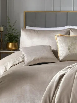 Laurence Llewelyn-Bowen Montrose Velvet Duvet Cover Set Natural New