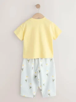 Next Lemon Yellow Daisy Short Sleeve Top and Barrel Trousers Set (3mths-7yrs) Sale