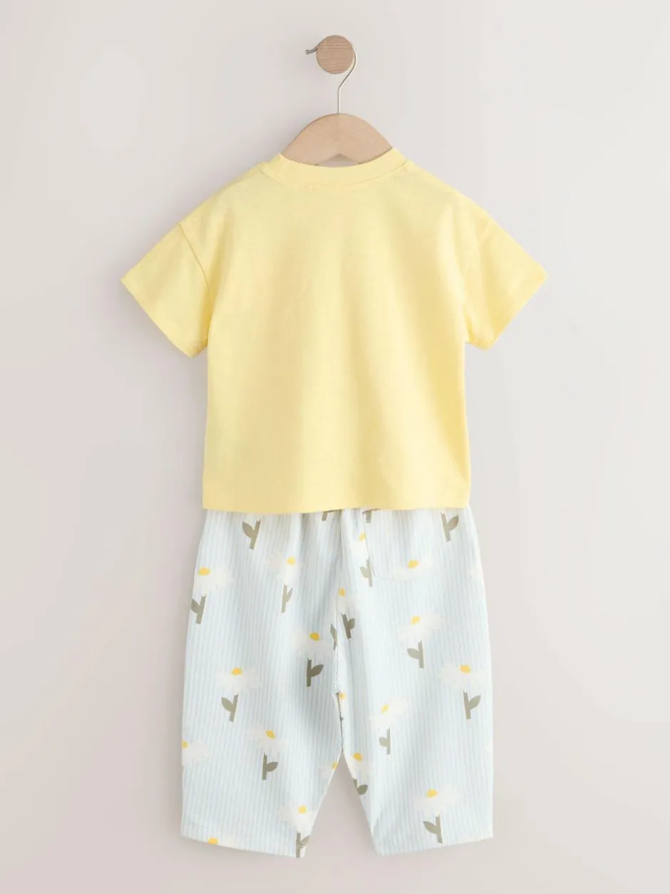 Next Lemon Yellow Daisy Short Sleeve Top and Barrel Trousers Set (3mths-7yrs) Sale