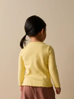 Next Long sleeve Embroidered Ribbed Top (3mths-7yrs) Lemon Yellow Dog Sale